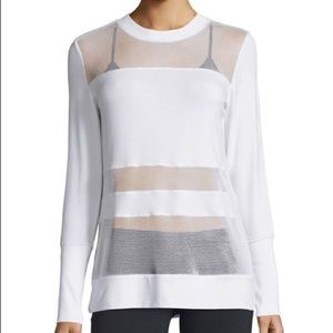 ALO yoga white mesh plank long sleeve sweater tee